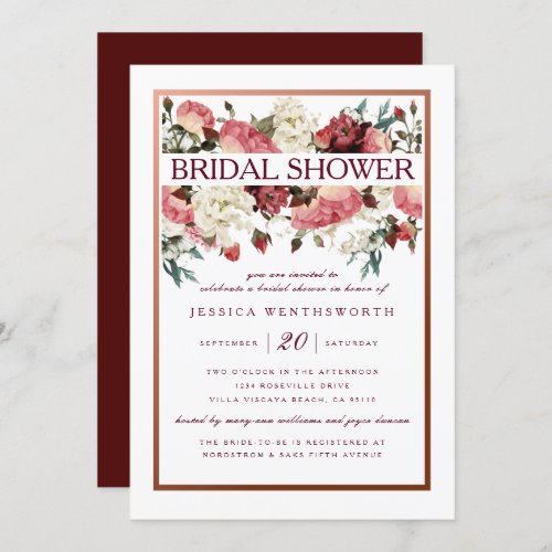 Rose Gold and Burgundy Floral Bridal Shower Invitation