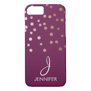 Rose Gold and Burgundy Foil Confetti Monogram iPhone 8/7 Case