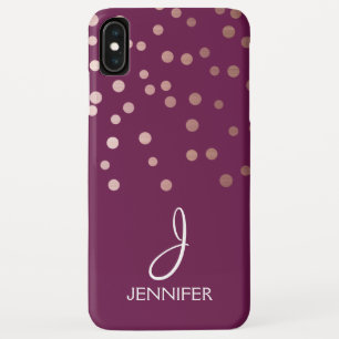 Rose Gold and Burgundy Foil Confetti Monogram iPhone XS Max Case