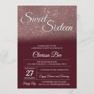 Rose Gold and Burgundy Sweet Sixteen Invitation