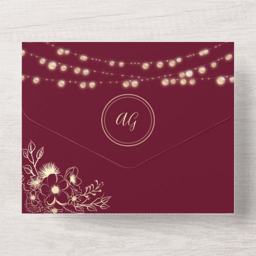 Rose Gold and Burgundy Wedding All In One Invitation