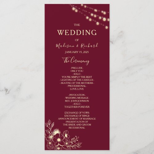 Rose Gold and Burgundy Wedding Program