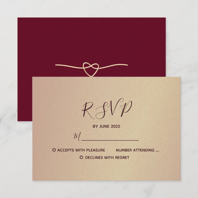 Rose Gold and Burgundy Wedding RSVP Card (Front/Back)