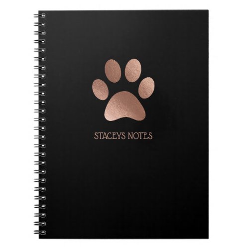 Rose Gold And Charcoal Paw Print Logo Personalized Notebook