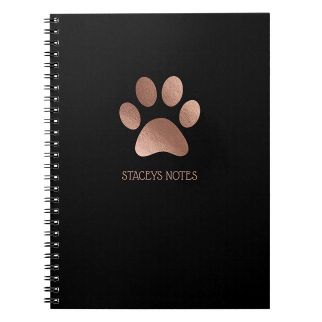 Rose Gold And Charcoal Paw Print Logo Personalized Notebook (Front)