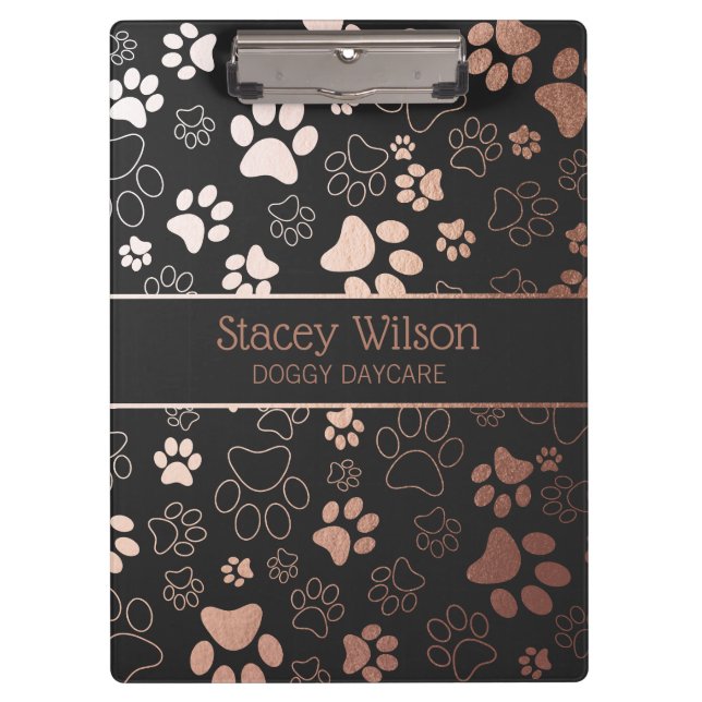 Rose Gold And Charcoal Paw Print Pattern Clipboard (Front)