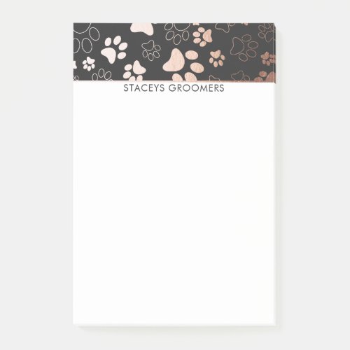 Rose Gold And Charcoal Paw Print Pattern Post_it Notes