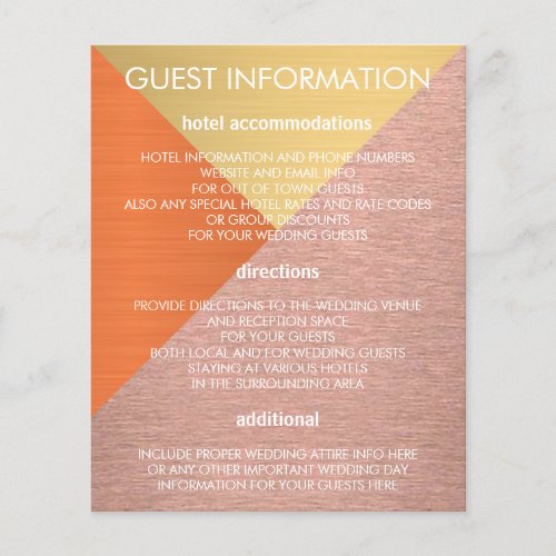 Rose Gold And Copper Modern Wedding Info Insert Flyer