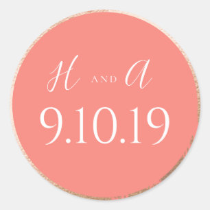 Rose Gold and Coral Wedding Classic Round Sticker