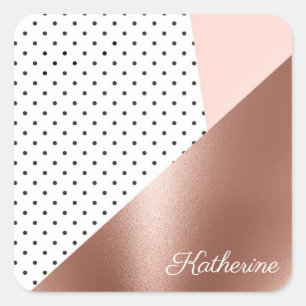 Rose Gold and Dots Square Sticker
