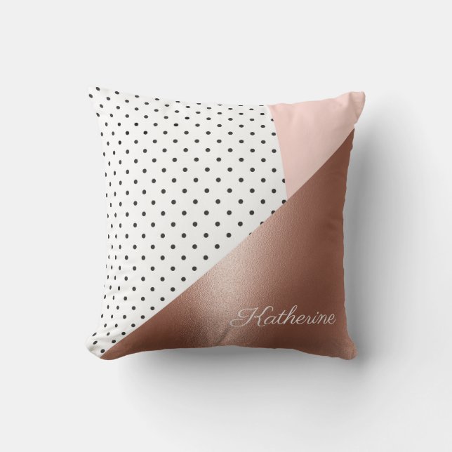 Rose Gold and Dots Throw Pillow (Front)