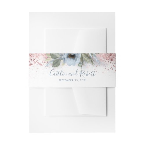 Rose Gold and Dusty Blue Floral Wedding Invitation Belly Band