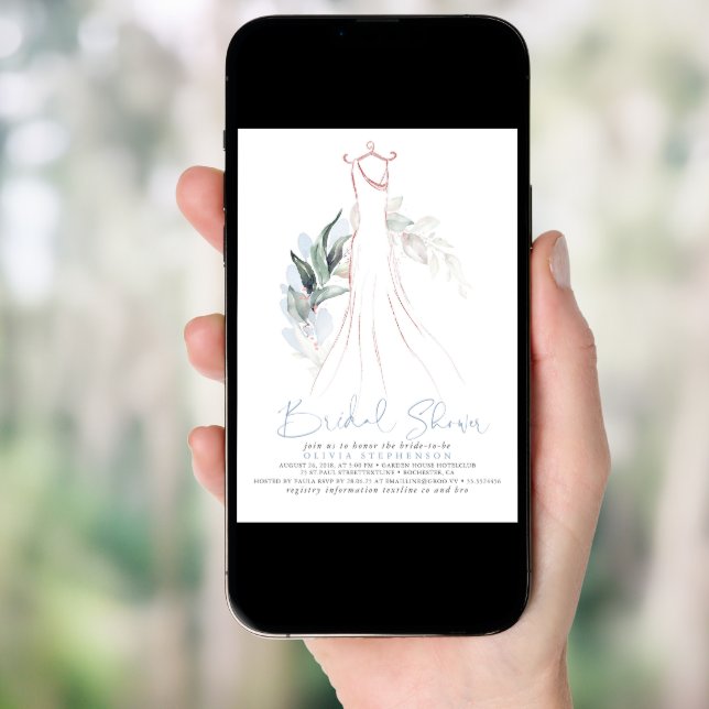 Rose Gold and Dusty Blue Greenery Bridal Shower Invitation (Front Digital)