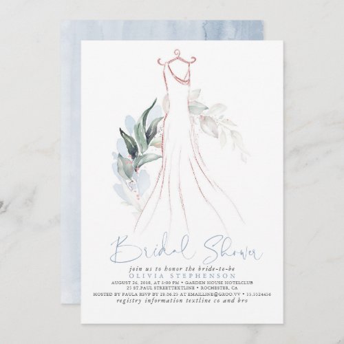 Rose Gold and Dusty Blue Greenery Bridal Shower Invitation