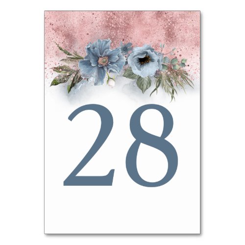 Rose Gold and Dusty Blue Table Number Cards