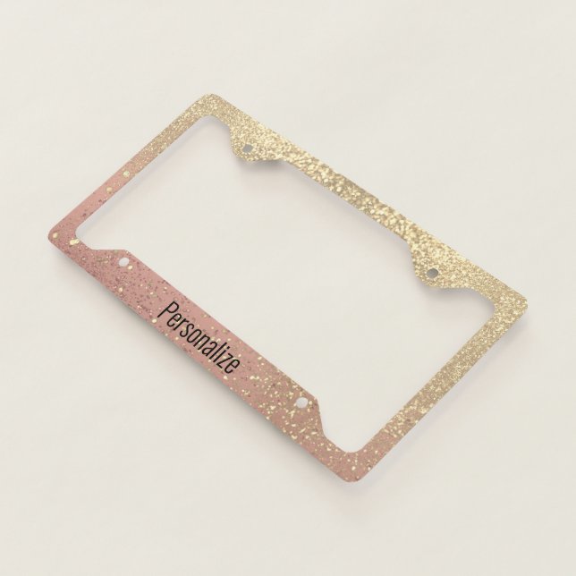 Rose Gold and Faux Gold Glitter  License Plate Frame (3/4)
