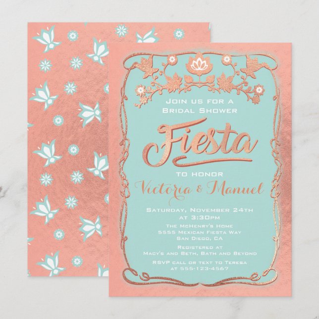 Rose Gold and glitter Mexican Fiesta Bridal Shower Invitation (Front/Back)