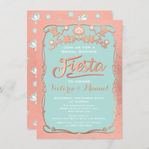 Rose Gold and glitter Mexican Fiesta Bridal Shower Invitation