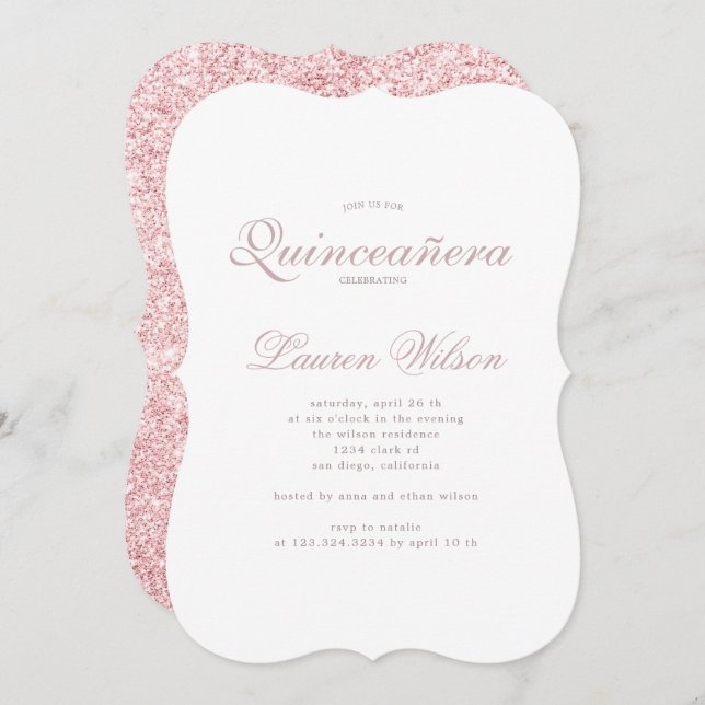 Rose Gold and glitter Quinceanera Invitation (Front/Back)