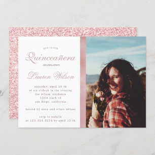 Rose Gold and glitter Quinceanera Photo Invitation