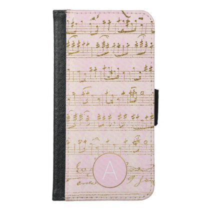 Rose Gold and Gold Foil Musical Notes Monogram Samsung Galaxy S6 Wallet Case