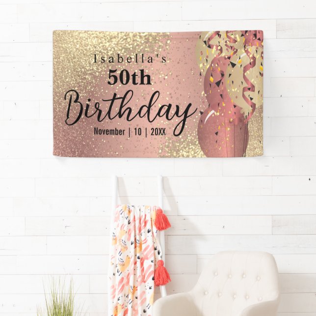 Rose Gold and Gold Glitter Birthday   Banner (Insitu)