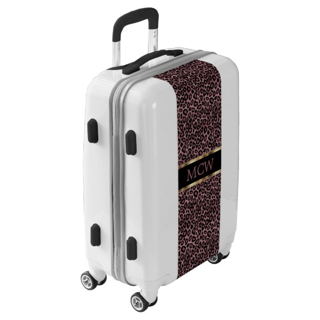 Rose Gold and Gold Leopard  | Monogram Luggage (Rotated Left)