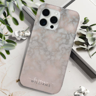 Rose Gold and Gray Elegant Marble Pattern iPhone 15 Pro Max Case
