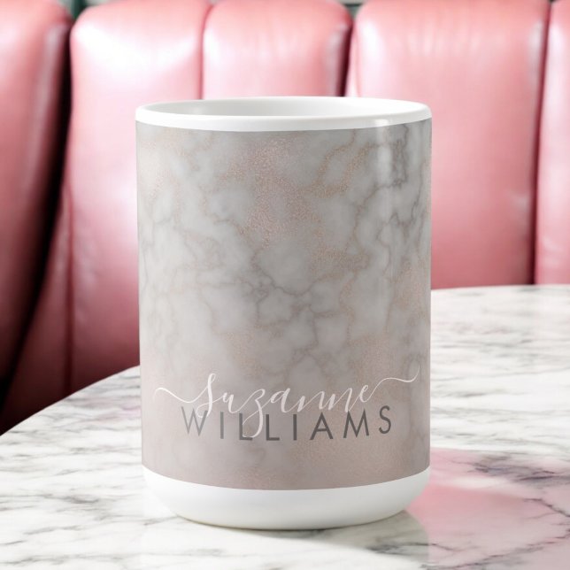 Rose Gold and Gray Elegant Marble Pattern Coffee Mug (Personalize this elegant mug with your name.)