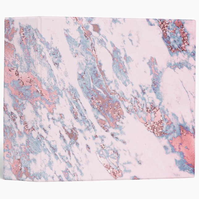 rose gold and grey blue marble design 3 ring binder (Front/Spine)