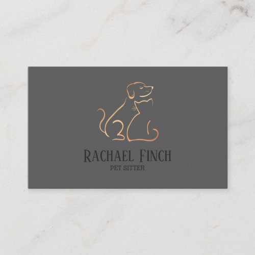 Rose Gold And Grey Modern Minimalist Pet Sitter Business Card