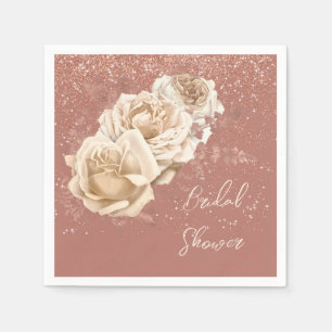 Rose Gold and Ivory Rose Elegant Bridal Shower Napkins