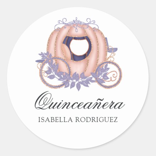 Rose Gold and Lilac Glitter Princess Quinceaera Classic Round Sticker