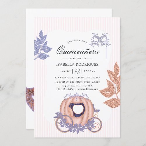 Rose Gold and Lilac Glitter Princess Quinceaera Invitation