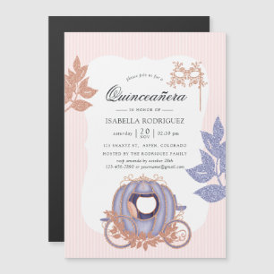 Rose Gold and Lilac Glitter Princess Quinceañera Magnetic Invitation