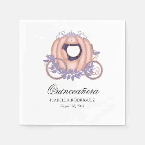 Rose Gold and Lilac Glitter Princess Quinceaera Napkins