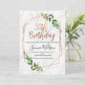 Rose gold and marble 30th Birthday invitation (Standing Front)