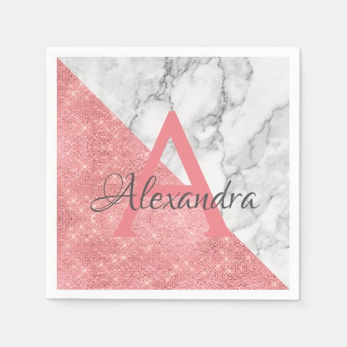 Rose Gold and Marble Elegant Monogram Birthday Napkins