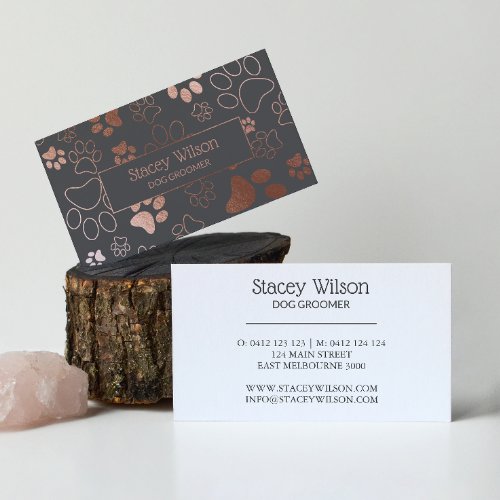 Rose Gold And Mid Grey Dog Walker Paw Print Business Card
