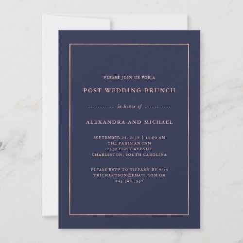 Rose Gold and Midnight Blue  Post Wedding Brunch Invitation