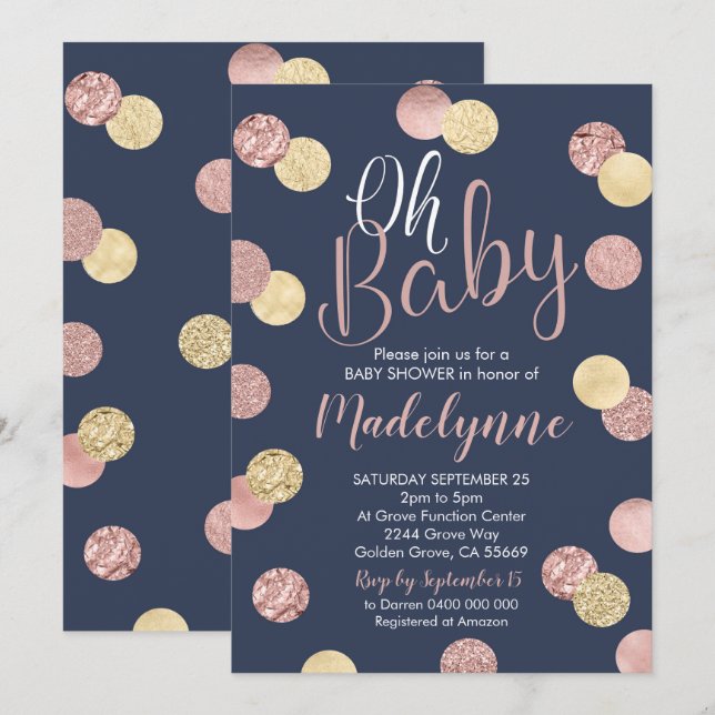 Rose Gold and Navy Baby Shower invitation (Front/Back)