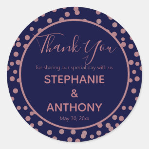 Rose Gold and Navy Blue Confetti Thank You Wedding Classic Round Sticker