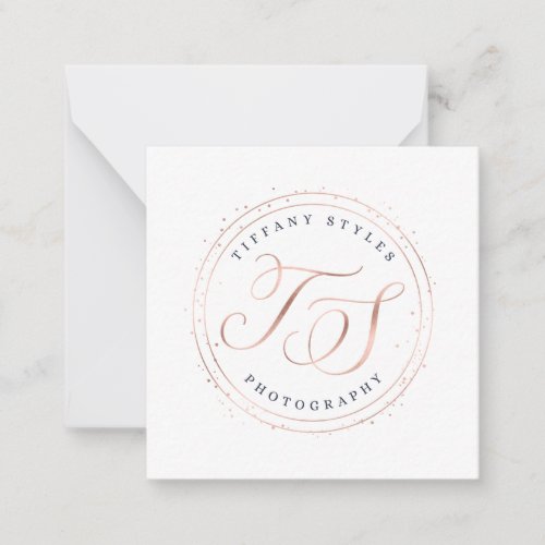 Rose Gold and Navy Blue Initials Company Logo Note Card