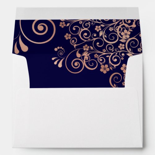 Rose Gold and Navy Blue Inside Elegant Wedding Envelope