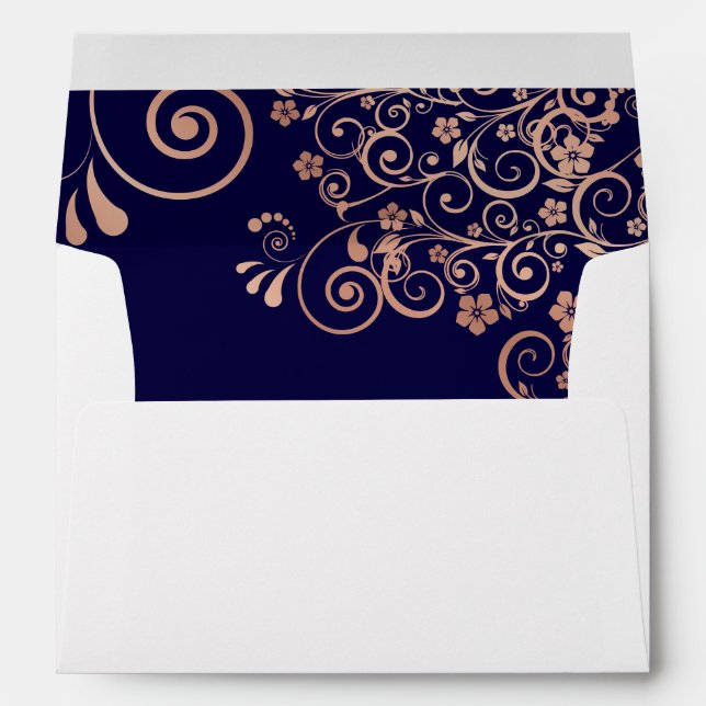 Rose Gold and Navy Blue Inside Elegant Wedding Envelope (Back (Bottom))