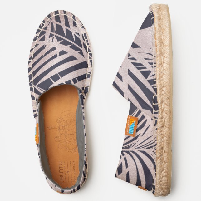 Rose gold and navy blue tropical leaves espadrilles (Side)