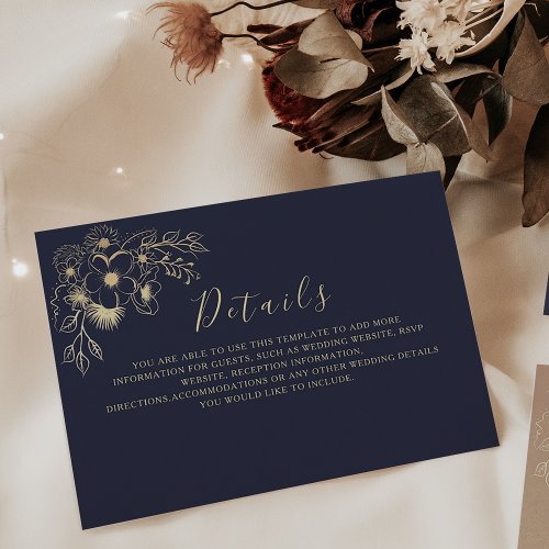 Rose Gold and Navy Blue Wedding Details Enclosure Card