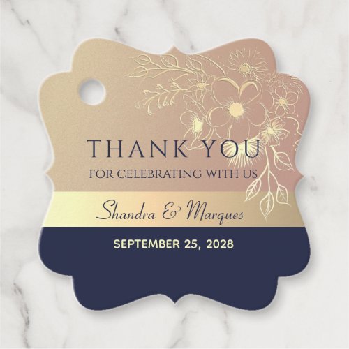 Rose Gold and Navy Blue Wedding Thank You Favor Tags