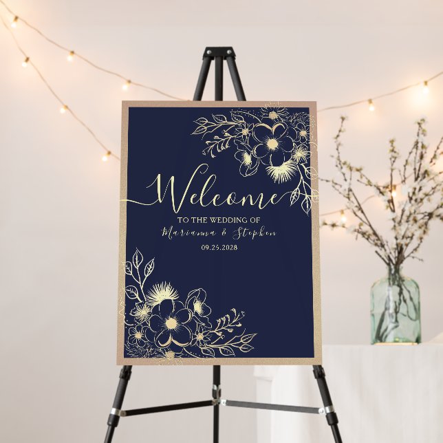 Rose Gold and Navy Blue Wedding Welcome Foam Board (In Situ (Stand))