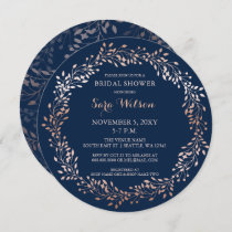 rose gold and navy Floral Bridal Shower Invitation
